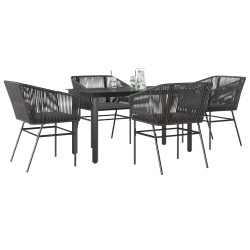 Conjunto de jantar jardim 5 peças almofadas vidro vime PE preto