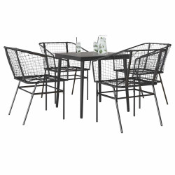 Conjunto de jantar jardim 5 peças vidro vime PE preto