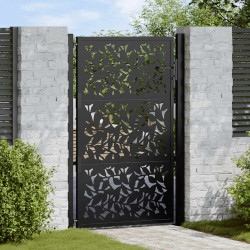 Portão de jardim preto 100x150 cm com design de folha de aço
