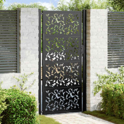Portão de jardim preto 100x200 cm com design de folha de aço