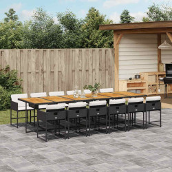 13 Pcs conjunto de jantar p/jardim com almofadões vime PE preto