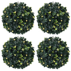 Bolas artificiais de buxo com luzes LED 4 pcs verde 12 cm