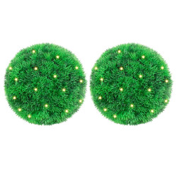 Bolas artificiais de buxo com luzes LED 2 pcs verde 22 cm