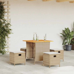 5 Pcs conjunto de jantar p/ jardim com almofadões vime PE bege