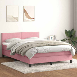 Cama box spring c/ colchão e LED 140x210 cm veludo rosa