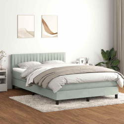 Cama box spring c/ colchão e LED 160x210 cm veludo cinzento-claro