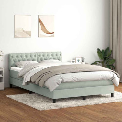 Cama box spring c/ colchão e LED 160x210 cm veludo cinzento-claro