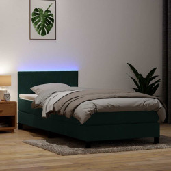 Cama box spring c/ colchão e LED verde-escuro 80x220 cm veludo
