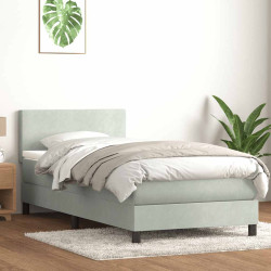 Cama box spring c/ colchão e LED cinzento-claro 80x220 cm veludo