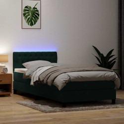 Cama box spring c/ colchão e LED verde-escuro 80x220 cm veludo