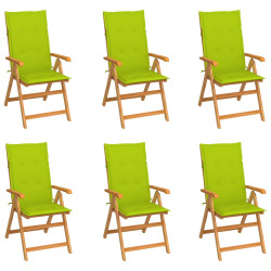 Cadeiras de jardim almofadões verde brilhante 6 pcs teca maciça