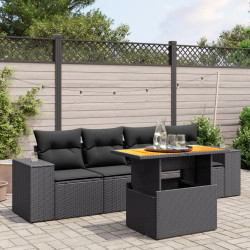 5 Pcs conjunto sofás de jardim com almofadões vime PE preto