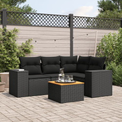 5 Pcs conjunto sofás de jardim com almofadões vime PE preto