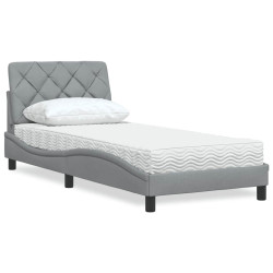 Cama com colchão 90x200 cm tecido cinzento-claro