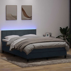 Cama box spring c/ colchão e LED 160x210 cm veludo cinzento-escuro