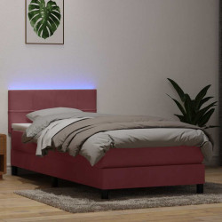 Cama box spring c/ colchão e LED 80x220 cm veludo rosa