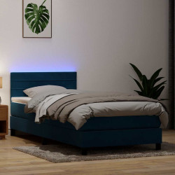 Cama box spring c/ colchão e LED 80x220 cm veludo azul-escuro