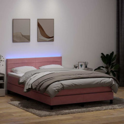 Cama box spring c/ colchão e LED 140x220 cm veludo rosa