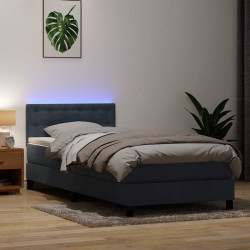 Cama box spring c/ colchão e LED cinza-escuro 80x220 cm veludo