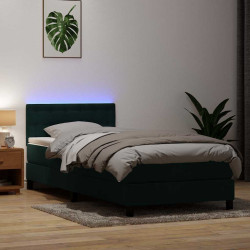 Cama box spring c/ colchão e LED verde-escuro 80x220 cm veludo