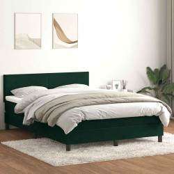Cama com molas/colchão 160x220 cm veludo verde-escuro