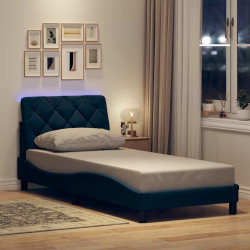 Estrutura de cama com LED sem colchão 80x200 cm tecido azul