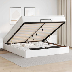 Estrutura de cama otomana com colchão branco couro falso