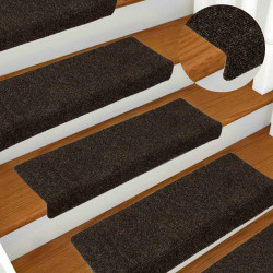 Tapetes de escada autoadesivos 30 peças 65x21x4 cm marrom escuro com borda retangular