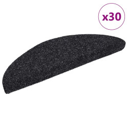Tapetes de escada autoadesivos 30 peças 56x17x3 cm pretos semicirculares