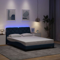 Estrutura de cama com LED sem colchão 140x200 cm tecido azul