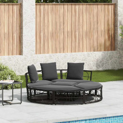 Cama lounge de exterior sem toldo vime PE preto