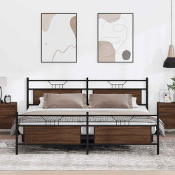 Estrutura cama sem colchão 193x201 cm metal carvalho castanho