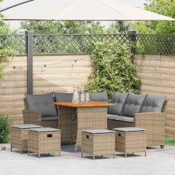 6 Pcs conjunto sofás de jardim com almofadões em l vime PE bege