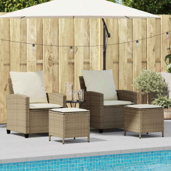 4 Pcs conjunto de sofás para jardim c/ almofadões vime PE bege