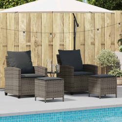 4 Pcs conjunto sofás de jardim c/ almofadões vime PE cinzento