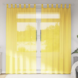 Cortinas de voile com bolsos para varão 2 pcs amarelo