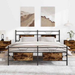 Estrutura de cama sem colchão 183x213cm metal carvalho fumado