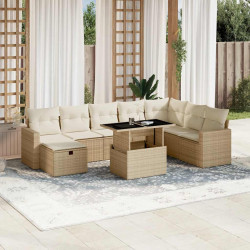 9 Pcs conjunto de sofás p/ jardim com almofadões vime PE bege