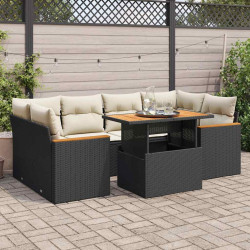 6 Pcs conjunto sofás jardim c/ almofadões vime PE/acácia preto