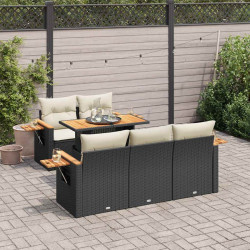 6 Pcs conjunto sofás jardim c/ almofadões vime PE/acácia preto