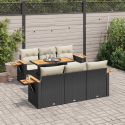 7 Pcs conjunto sofás jardim c/ almofadões vime PE/acácia preto