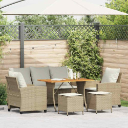 6 Pcs conjunto de sofás p/ jardim com almofadões vime PE bege