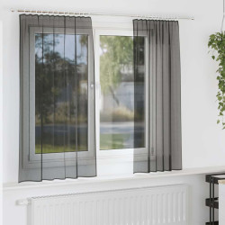 Cortinas de voile com bolsos para varão 2 pcs preto
