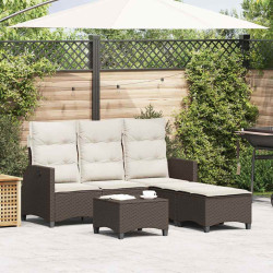 3 Pcs conjunto sofás de jardim com almofadões em l vime PE