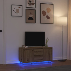 Móvel de TV com luzes LED 100x41x50 cm carvalho artisiano