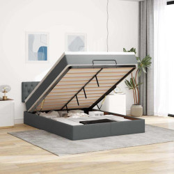 Cama otomana com colchão & leds cinzento escuro 140x190cm