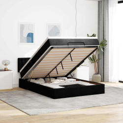 Cama otomana com colchão & leds preto 140x190cm tecido