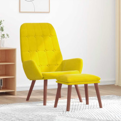 Cadeira de descanso com banco p/ pés veludo amarelo