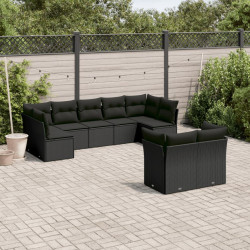 9 Pcs conjunto de sofás p/ jardim c/ almofadões vime PE preto