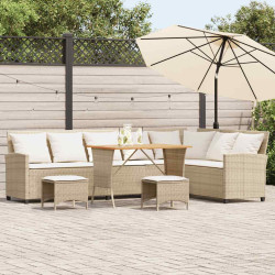 4 Pcs conjunto sofás de jardim com almofadões em l vime PE bege